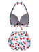 Set bikini con scollo all'americana rosso ciliegia anni '30