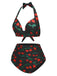 Set bikini con scollo all'americana rosso ciliegia anni '30