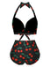 Set bikini con scollo all'americana rosso ciliegia anni '30
