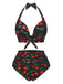 Set bikini con scollo all'americana rosso ciliegia anni '30