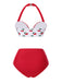 Bikini volant e scollo a V stile ciliegia rosso anni '50