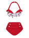 2PCS Bikini e copricostume cintura in vita rosso ciliegia anni '50