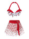 2PCS Bikini e copricostume cintura in vita rosso ciliegia anni '50