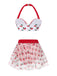 2PCS Bikini e copricostume cintura in vita rosso ciliegia anni '50