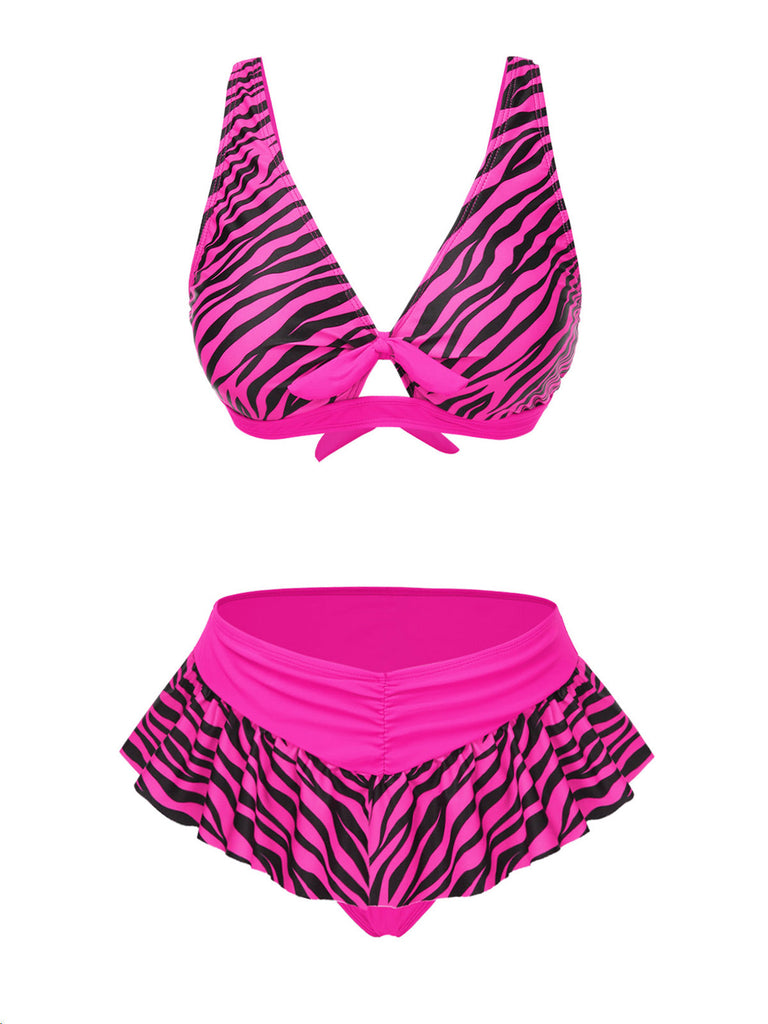 Set Bikini stampa zebrata spalline sottili rosa  anni '50