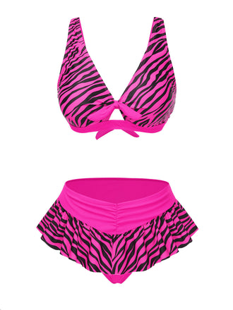 Set Bikini stampa zebrata spalline sottili rosa  anni '50