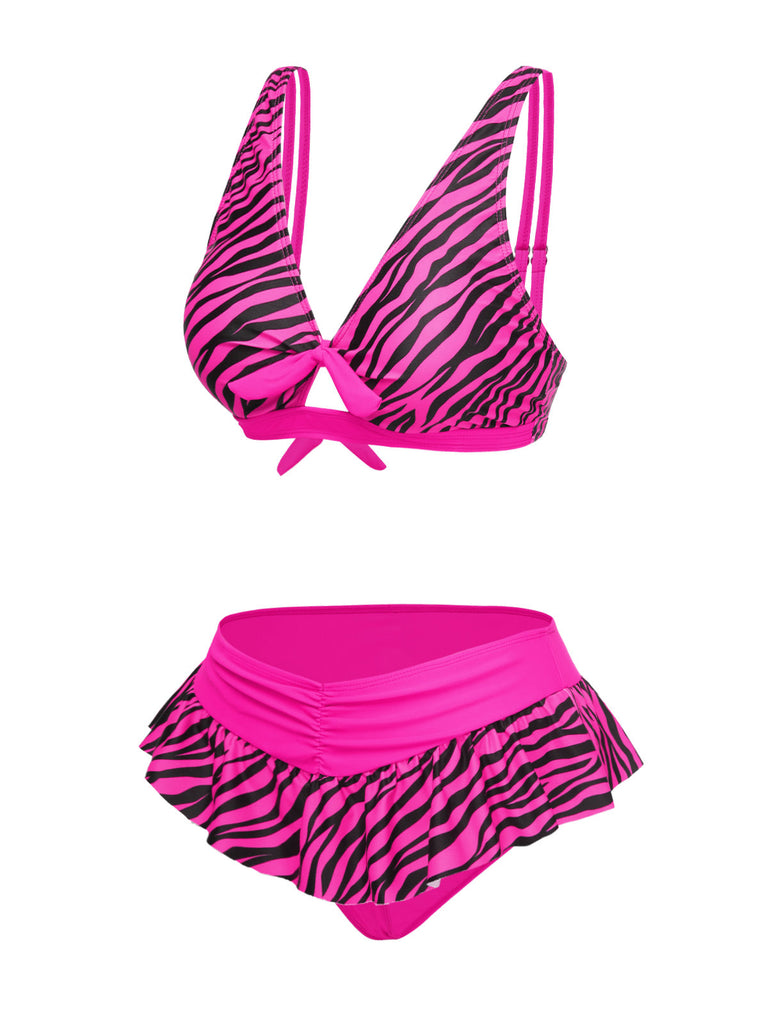 Set Bikini stampa zebrata spalline sottili rosa  anni '50