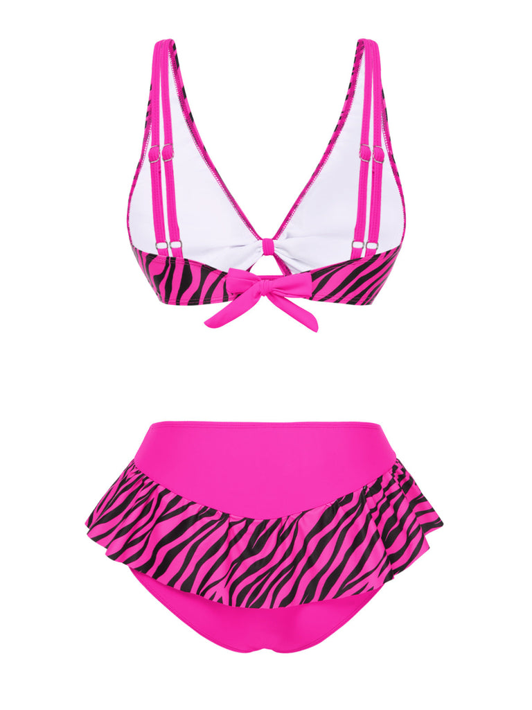 Set Bikini stampa zebrata spalline sottili rosa  anni '50