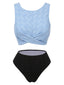 Set tankini in jacquard floreale con canotta blu anni '50