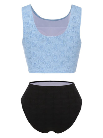 Set tankini in jacquard floreale con canotta blu anni '50