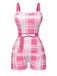 Costumi intero plaid con fiocco rosa anni '50