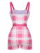 Costumi intero plaid con fiocco rosa anni '50