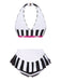 Set Bikini a righe scollo all'americana biancho e nero anni '50
