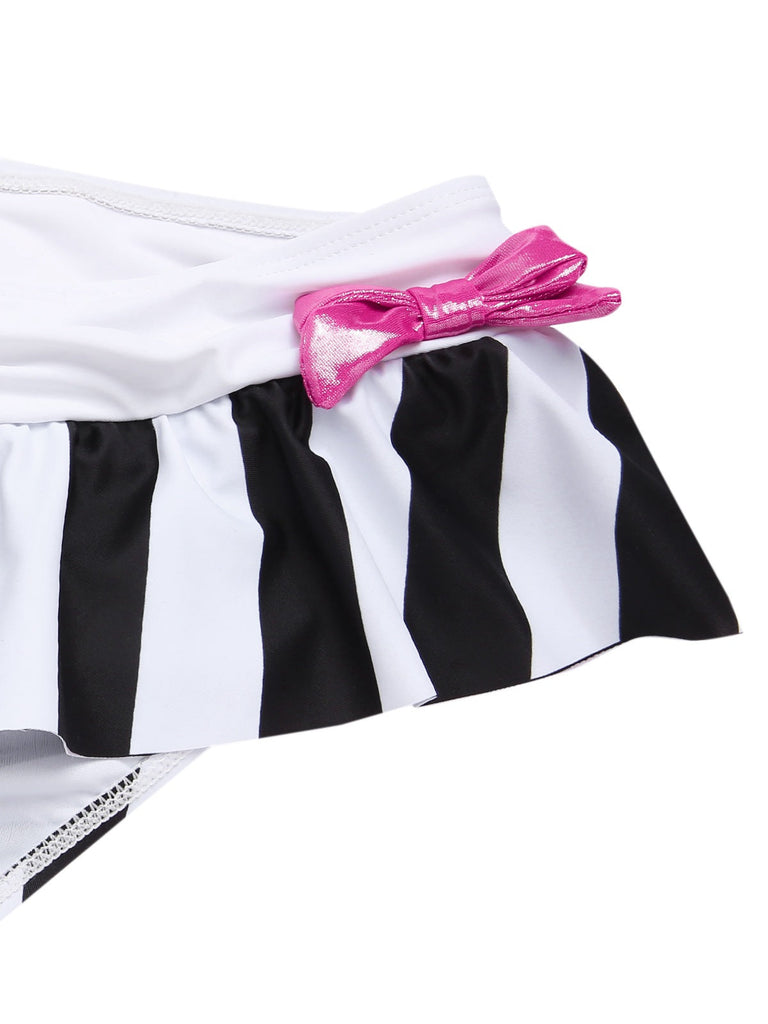 Set Bikini a righe scollo all'americana biancho e nero anni '50