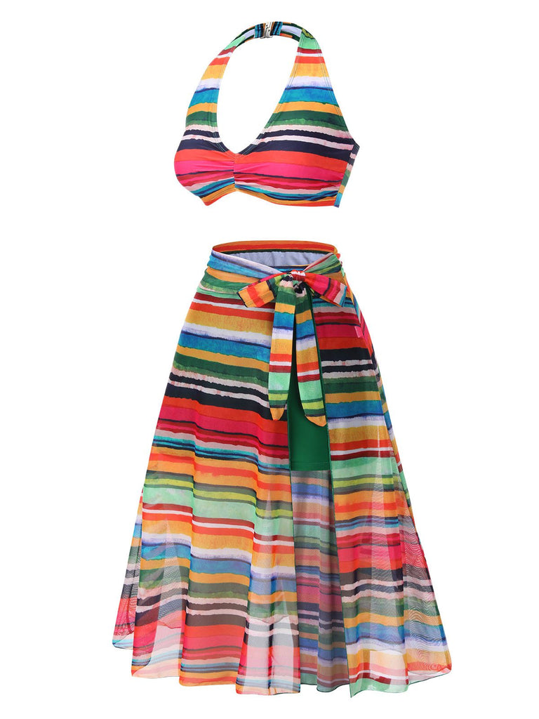 Costumi a righe boho e copricostume multicolore anni '70