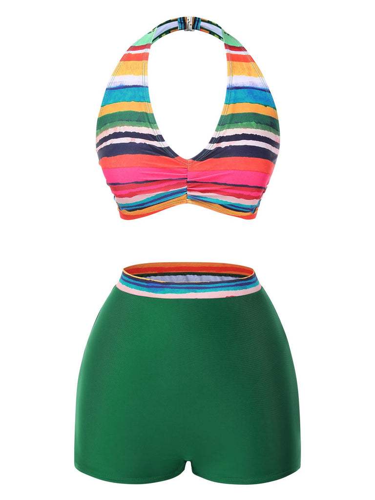 Costumi a righe boho e copricostume multicolore anni '70