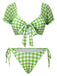 Set bikini plaid a maniche a sbuffo verde anni '60