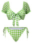 Set bikini plaid a maniche a sbuffo verde anni '60