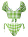Set bikini plaid a maniche a sbuffo verde anni '60