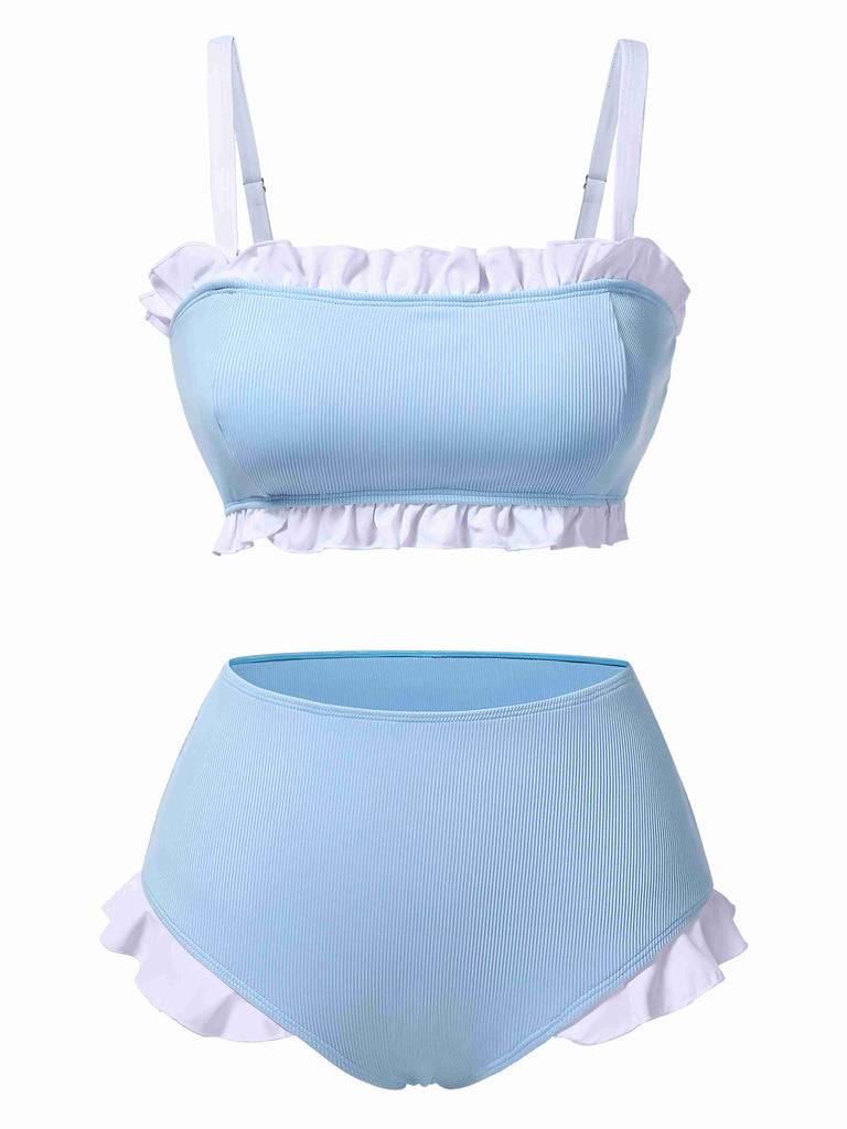 Costumi volant con spalline sottili blu anni '50