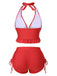 Set bikini con volant scollo all'americana rosso anni '50