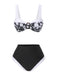 Set bikini silhouette floreale Hepburn nero anni '40