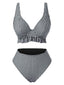 Set bikini plaid volant e scollo a V profondo nero anni '50