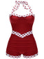 [Taglia Forti] Costume da bagno scollo all'americana pois rosso anni '40