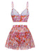 2PCS Set bikini e copricostume floreale cartoon multicolore anni '50