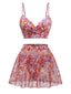 2PCS Set bikini e copricostume floreale cartoon multicolore anni '50