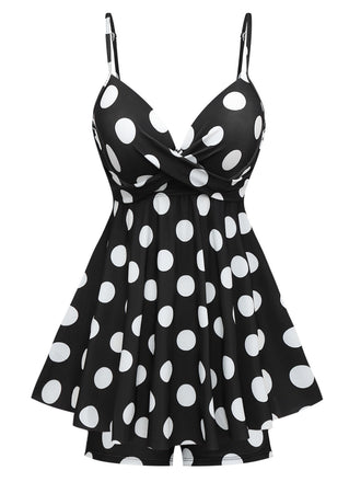 Costumi intero a pois spalline sottili nero anni '50