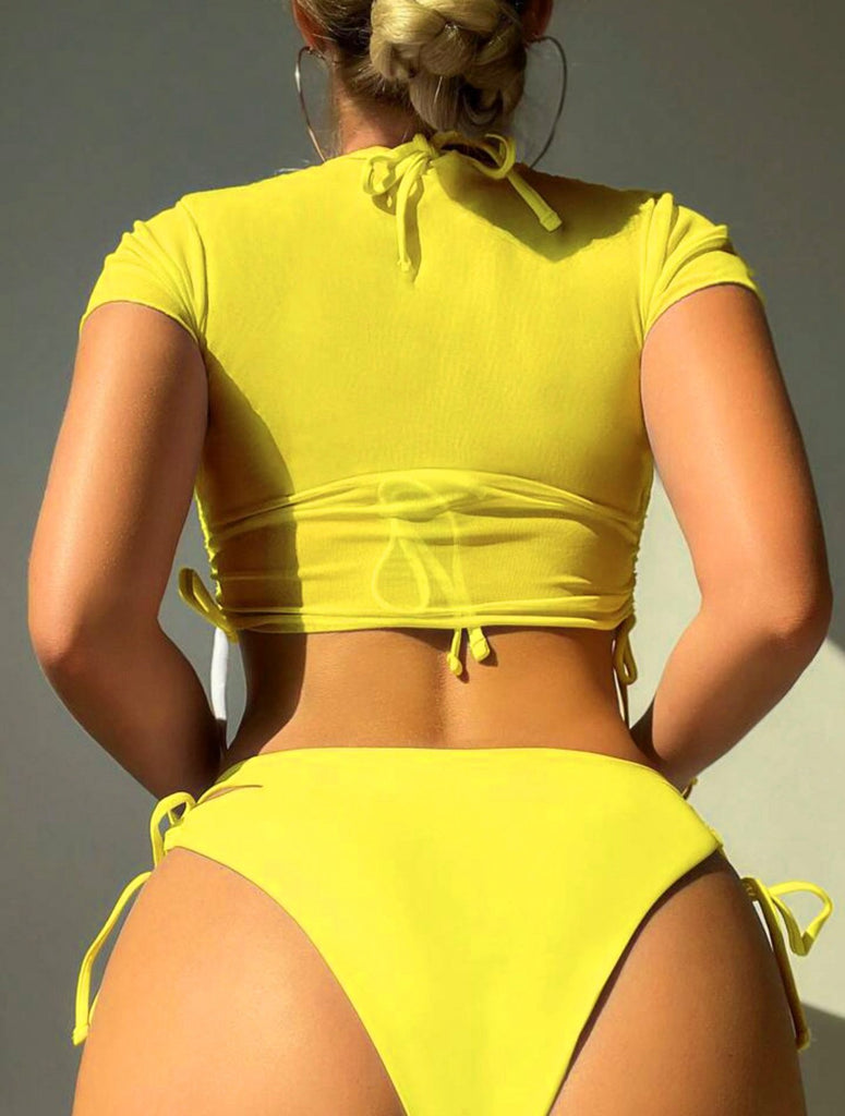 Set bikini con coulisse e top spiaggia tropicale anni '60