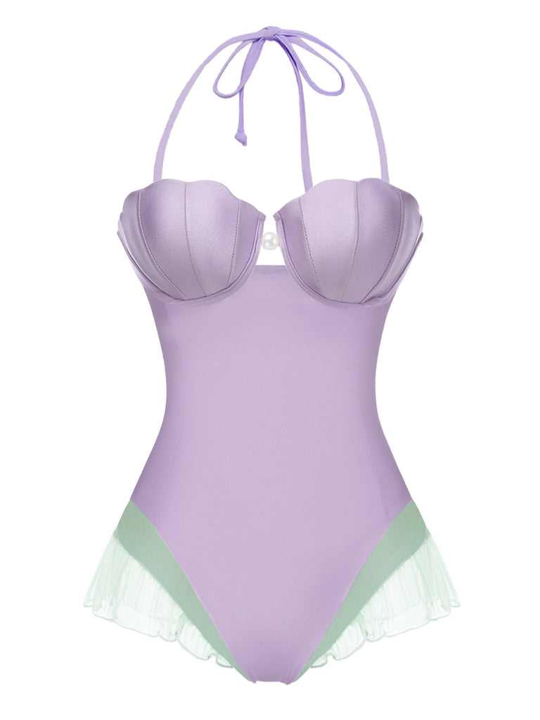 Costumi intero a fascia a sirena viola anni '70