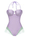 Costumi intero a fascia a sirena viola anni '70