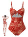 Costumi intero stampa Paisley cava spalline rosso anni '70