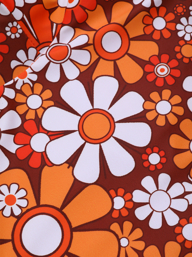 Costumi intero stampa floreale bohémien marrone anni '60