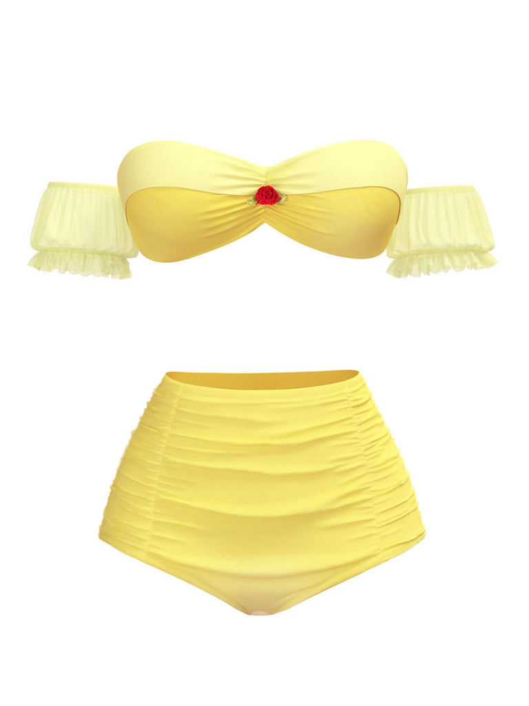 Set di bikini a sbuffo con rose stile principessa di Belle anni '70