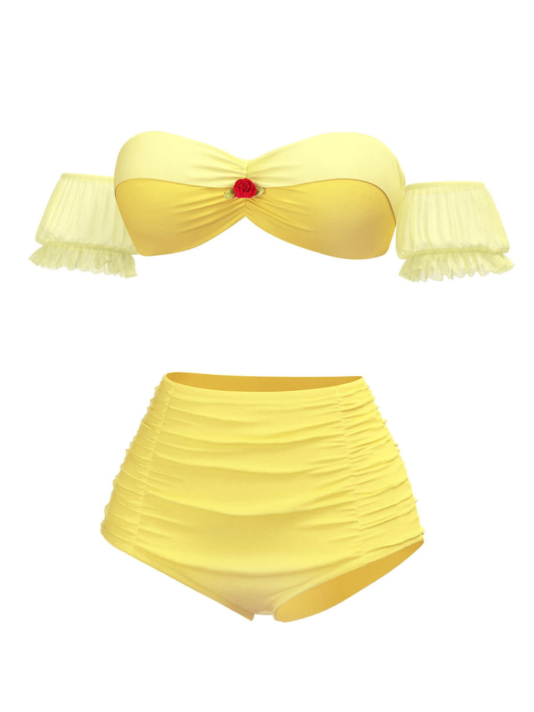 Set di bikini a sbuffo con rose stile principessa di Belle anni '70