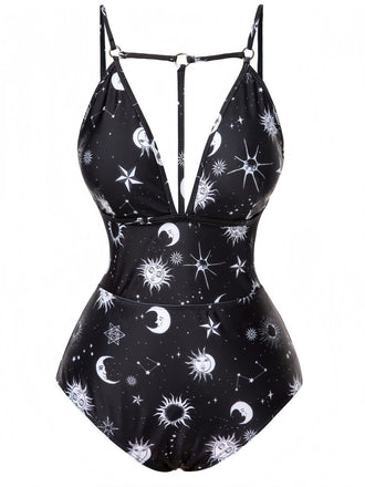Costumi intero gotico stella e luna scollo a V anni '80