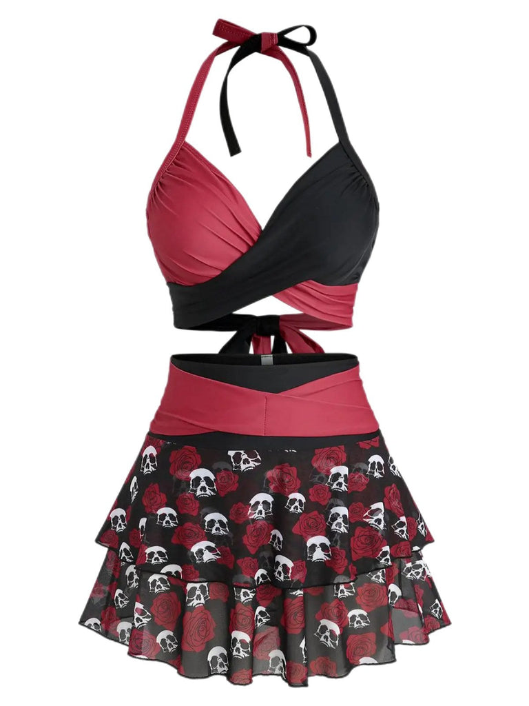 Costumi gonna teschio e rosa gotico nero e rosso anni '80