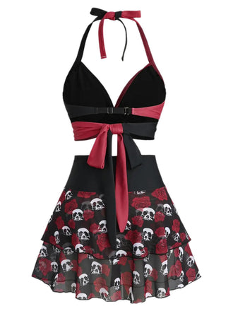 Costumi gonna teschio e rosa gotico nero e rosso anni '80