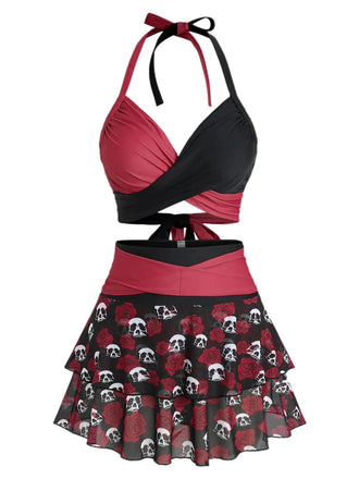 Costumi gonna teschio e rosa gotico nero e rosso anni '80