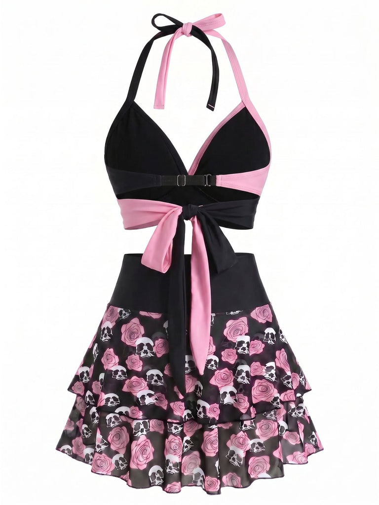 Costumi gonna teschio e rosa gotico nero e rosso anni '80