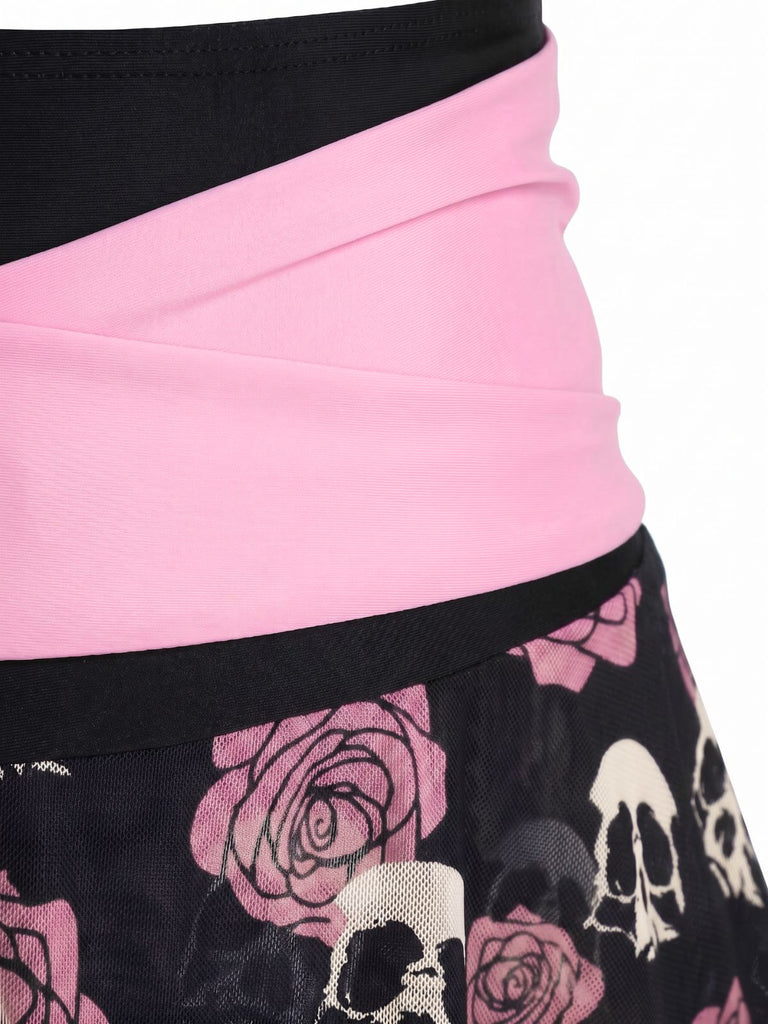 Costumi gonna teschio e rosa gotico nero e rosso anni '80