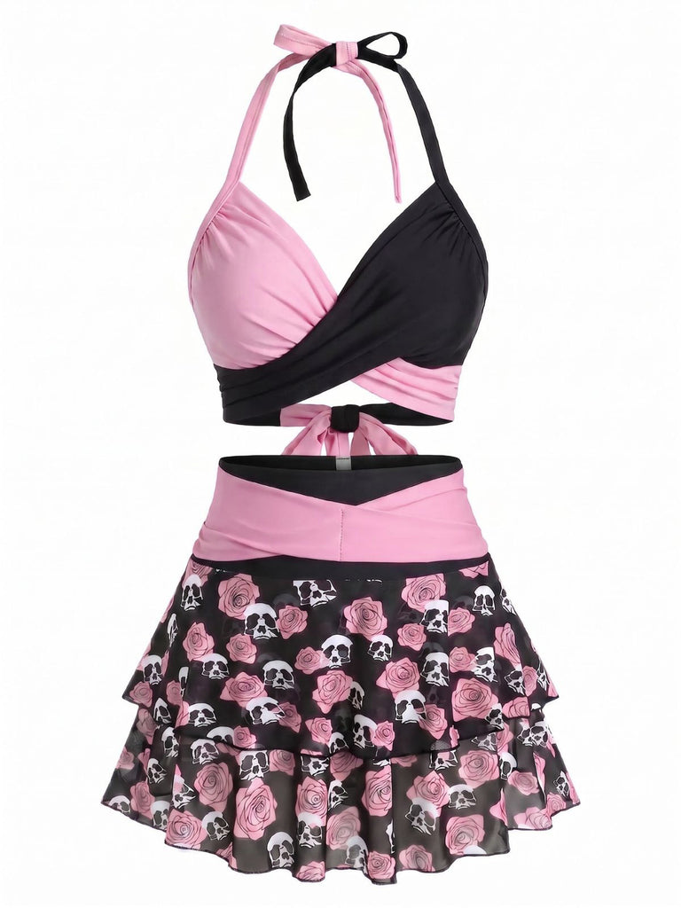 Costumi gonna teschio e rosa gotico nero e rosso anni '80