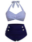 [Taglia Forti] Costumi a righe scollo all'americana blu anni '40