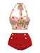 Costumi stampa di rose e fragole rosso anni '50