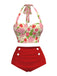 Costumi stampa di rose e fragole rosso anni '50