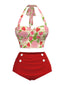 Costumi stampa di rose e fragole rosso anni '50