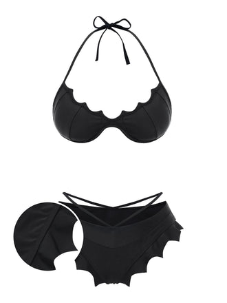 Set bikini gotico con ali di pipistrello nero anni '80